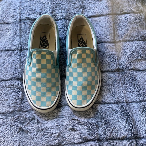 Vans Shoes - Van’s slip-on checkers baby blue & white